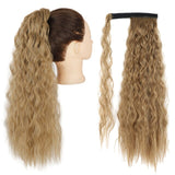 Long Curly Ponytail Wrap Around Ponytail Clip in Hair Extensions Natural Hairpiece Headwear Synthetic Hair Brown Gray