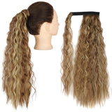 Long Curly Ponytail Wrap Around Ponytail Clip in Hair Extensions Natural Hairpiece Headwear Synthetic Hair Brown Gray