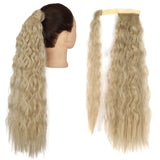 Long Curly Ponytail Wrap Around Ponytail Clip in Hair Extensions Natural Hairpiece Headwear Synthetic Hair Brown Gray