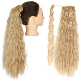 Long Curly Ponytail Wrap Around Ponytail Clip in Hair Extensions Natural Hairpiece Headwear Synthetic Hair Brown Gray