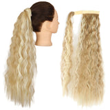 Long Curly Ponytail Wrap Around Ponytail Clip in Hair Extensions Natural Hairpiece Headwear Synthetic Hair Brown Gray