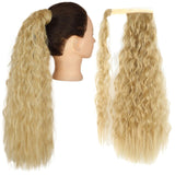 Long Curly Ponytail Wrap Around Ponytail Clip in Hair Extensions Natural Hairpiece Headwear Synthetic Hair Brown Gray