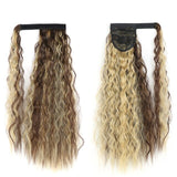 Long Curly Ponytail Wrap Around Ponytail Clip in Hair Extensions Natural Hairpiece Headwear Synthetic Hair Brown Gray