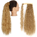 Long Curly Ponytail Wrap Around Ponytail Clip in Hair Extensions Natural Hairpiece Headwear Synthetic Hair Brown Gray