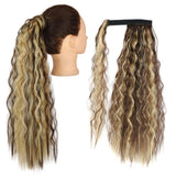 Long Curly Ponytail Wrap Around Ponytail Clip in Hair Extensions Natural Hairpiece Headwear Synthetic Hair Brown Gray