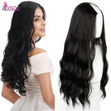 Long Wavy Culry U-Shaped Half Wig for Women 24" Natural Female Long Black Brown Wigs Heat Resistant Synthetic Fake Hair