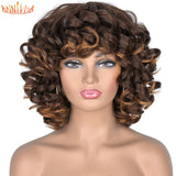 Short Hair Afro Kinky Curly Wigs With Bangs For Black Women Synthetic African Ombre Glueless Cosplay Wigs High Temperature