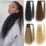 Long Curly Ponytail Wrap Around Ponytail Clip in Hair Extensions Natural Hairpiece Headwear Synthetic Hair Brown Gray