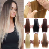 SHANGKE Straight Synthetic 24-Inch Halo Hair Extensions Wavy Heat Resistant No Clip in Hidden Secret False Hair Piece