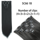 AZQUEEN Long Straight Synthetic Hair 16 Clips 140G Extensions Clips in High Temperature Fiber Black Brown Hairpiece