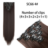 AZQUEEN Long Straight Synthetic Hair 16 Clips 140G Extensions Clips in High Temperature Fiber Black Brown Hairpiece