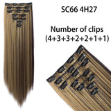 AZQUEEN Long Straight Synthetic Hair 16 Clips 140G Extensions Clips in High Temperature Fiber Black Brown Hairpiece