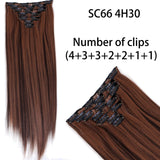 AZQUEEN Long Straight Synthetic Hair 16 Clips 140G Extensions Clips in High Temperature Fiber Black Brown Hairpiece