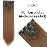 AZQUEEN Long Straight Synthetic Hair 16 Clips 140G Extensions Clips in High Temperature Fiber Black Brown Hairpiece