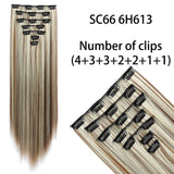 AZQUEEN Long Straight Synthetic Hair 16 Clips 140G Extensions Clips in High Temperature Fiber Black Brown Hairpiece