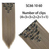 AZQUEEN Long Straight Synthetic Hair 16 Clips 140G Extensions Clips in High Temperature Fiber Black Brown Hairpiece