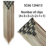 AZQUEEN Long Straight Synthetic Hair 16 Clips 140G Extensions Clips in High Temperature Fiber Black Brown Hairpiece