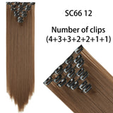 AZQUEEN Long Straight Synthetic Hair 16 Clips 140G Extensions Clips in High Temperature Fiber Black Brown Hairpiece