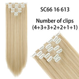 AZQUEEN Long Straight Synthetic Hair 16 Clips 140G Extensions Clips in High Temperature Fiber Black Brown Hairpiece