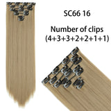 AZQUEEN Long Straight Synthetic Hair 16 Clips 140G Extensions Clips in High Temperature Fiber Black Brown Hairpiece