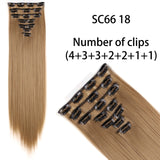 AZQUEEN Long Straight Synthetic Hair 16 Clips 140G Extensions Clips in High Temperature Fiber Black Brown Hairpiece