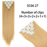 AZQUEEN Long Straight Synthetic Hair 16 Clips 140G Extensions Clips in High Temperature Fiber Black Brown Hairpiece