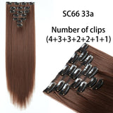 AZQUEEN Long Straight Synthetic Hair 16 Clips 140G Extensions Clips in High Temperature Fiber Black Brown Hairpiece