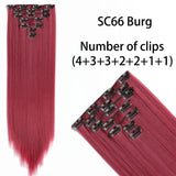 AZQUEEN Long Straight Synthetic Hair 16 Clips 140G Extensions Clips in High Temperature Fiber Black Brown Hairpiece