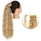 AZQUEEN Synthetic Corn Wavy Long Ponytail  Hairpiece Wrap on Clip Hair Extensions Ombre Brown Pony Tail Blonde Fack Hair