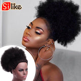 Silike Synthetic Short Afro Puff Hair Bun High Temperature Drawstring Pony Tail Clip in Hair Extension Kinky Puff Hair Bun