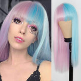 Long Straight Wine Red Wig With Bangs Synthetic Hair Wigs Bang With Wig For Women Wine Red Heat Resistant Wigs