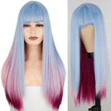 Long Straight Wine Red Wig With Bangs Synthetic Hair Wigs Bang With Wig For Women Wine Red Heat Resistant Wigs