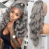 AISI BEAUTY Long Body Wave Ponytail Extension Synthetic Drawstring Ponytail Clip in Hair Extensions for Women Black Blonde Red