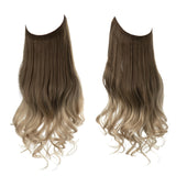 Synthetic NO Clip In Halo Hair Extensions Natural Wave Fake Hair Piece 14" 16" 18" Blonde Black Brown Curly False Hair Hairpiece