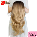 Silike 24 Inch Wavy 3/4 Half Wig Long Synthetic Hair Extensions Ombre Blonde Capless Wigs Hair Clips Extension For Women 210g