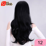 Silike 24 Inch Wavy 3/4 Half Wig Long Synthetic Hair Extensions Ombre Blonde Capless Wigs Hair Clips Extension For Women 210g