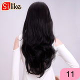 Silike 24 Inch Wavy 3/4 Half Wig Long Synthetic Hair Extensions Ombre Blonde Capless Wigs Hair Clips Extension For Women 210g
