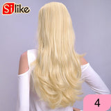 Silike 24 Inch Wavy 3/4 Half Wig Long Synthetic Hair Extensions Ombre Blonde Capless Wigs Hair Clips Extension For Women 210g