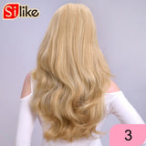 Silike 24 Inch Wavy 3/4 Half Wig Long Synthetic Hair Extensions Ombre Blonde Capless Wigs Hair Clips Extension For Women 210g