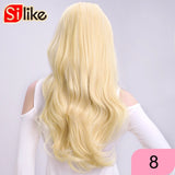 Silike 24 Inch Wavy 3/4 Half Wig Long Synthetic Hair Extensions Ombre Blonde Capless Wigs Hair Clips Extension For Women 210g