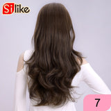 Silike 24 Inch Wavy 3/4 Half Wig Long Synthetic Hair Extensions Ombre Blonde Capless Wigs Hair Clips Extension For Women 210g