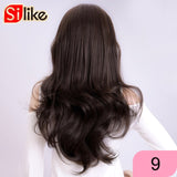Silike 24 Inch Wavy 3/4 Half Wig Long Synthetic Hair Extensions Ombre Blonde Capless Wigs Hair Clips Extension For Women 210g
