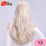 Silike 24 Inch Wavy 3/4 Half Wig Long Synthetic Hair Extensions Ombre Blonde Capless Wigs Hair Clips Extension For Women 210g