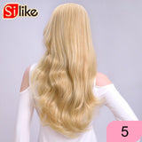 Silike 24 Inch Wavy 3/4 Half Wig Long Synthetic Hair Extensions Ombre Blonde Capless Wigs Hair Clips Extension For Women 210g