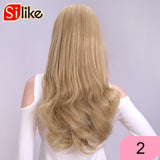 Silike 24 Inch Wavy 3/4 Half Wig Long Synthetic Hair Extensions Ombre Blonde Capless Wigs Hair Clips Extension For Women 210g