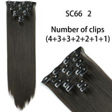 AZQUEEN Long Straight Synthetic Hair 16 Clips 140G Extensions Clips in High Temperature Fiber Black Brown Hairpiece