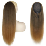 XINRAN Kinky Straight Long Ponytail Hair Extension 24 Inch Magic Paste Heat Resistant Wrap Around Yaki Ponytail for Black Women