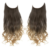 Synthetic NO Clip In Halo Hair Extensions Natural Wave Fake Hair Piece 14" 16" 18" Blonde Black Brown Curly False Hair Hairpiece