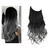 Synthetic NO Clip In Halo Hair Extensions Natural Wave Fake Hair Piece 14" 16" 18" Blonde Black Brown Curly False Hair Hairpiece