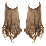 Synthetic NO Clip In Halo Hair Extensions Natural Wave Fake Hair Piece 14" 16" 18" Blonde Black Brown Curly False Hair Hairpiece